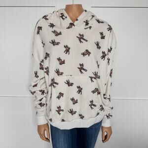 Juniors Harper & Ivy, Plush White Hoodie w/ Bambi Like Deer Print, Juniors Large